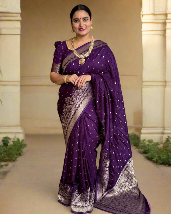 Banarasi Viscose Saree (Premium, Motifs Body, Peacock Border)