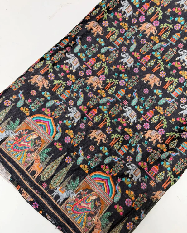 Gajji Silk Fabric (Position Printed Elephant Design)