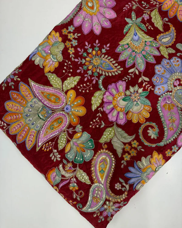 Kalamkari Blouse Fabric (Big Hibiscus floral Rich Positioning Work)