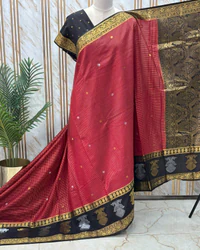 Semi Mysore Crepe (Silver & Golden Jari Gandaberunda Border) thumbnail 3