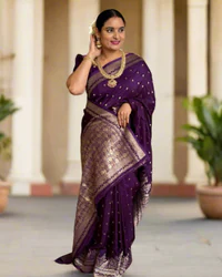 Banarasi Viscose Saree (Premium, Motifs Body, Peacock Border) thumbnail 1