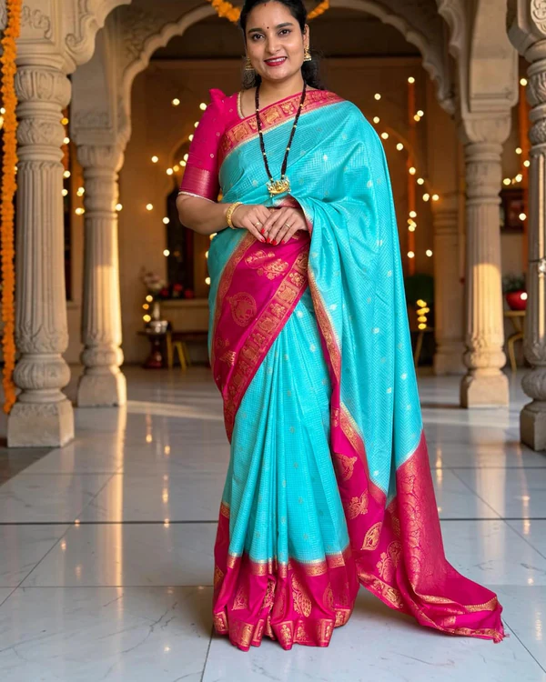 Semi Mysore Crepe (Checks, Mayuri & Elephants Bentex)