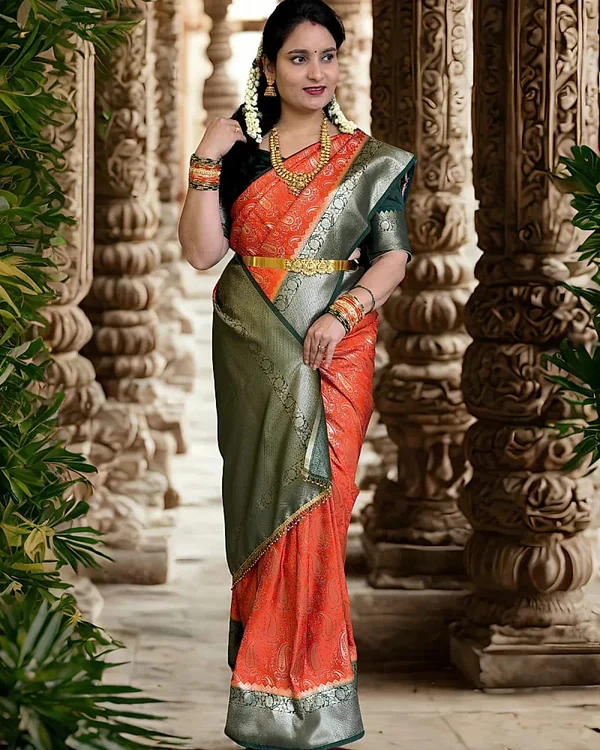 Brocade Semi Mysore Crepe (Meena with Banarasi Border)