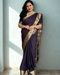 Semi Mysore Crepe (Self Sequence Mango Border) thumbnail 2