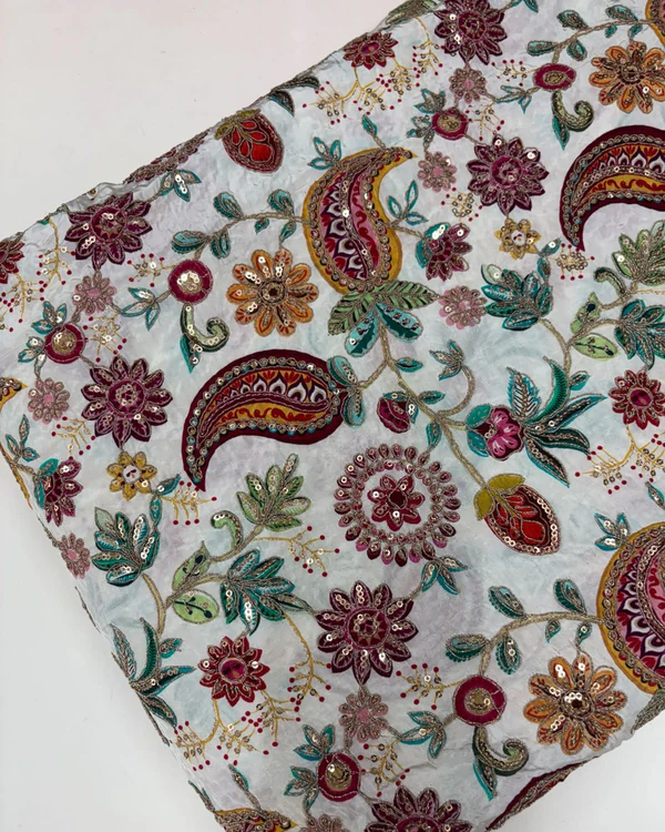 Kalamkari Blouse Fabric (Mango Floral Position Print & Work)