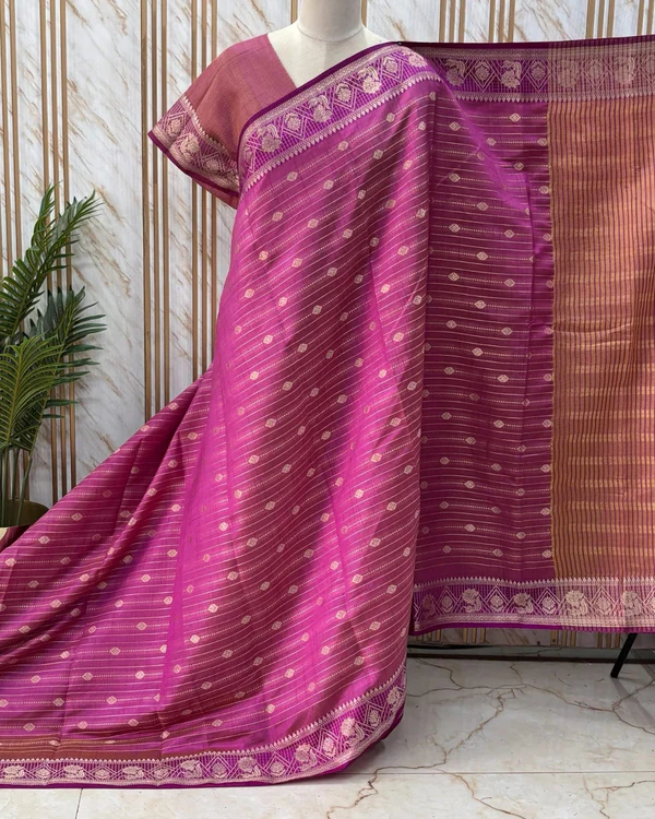 Tussar Saree (Floral Horizontal Line, Floral Border)