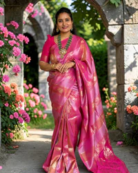Pure Viscose Saree (Floral Shimmery Horizontal Lines) thumbnail 1
