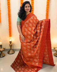 Tussar Saree (Floral Motifs, Embossed Border) thumbnail 1