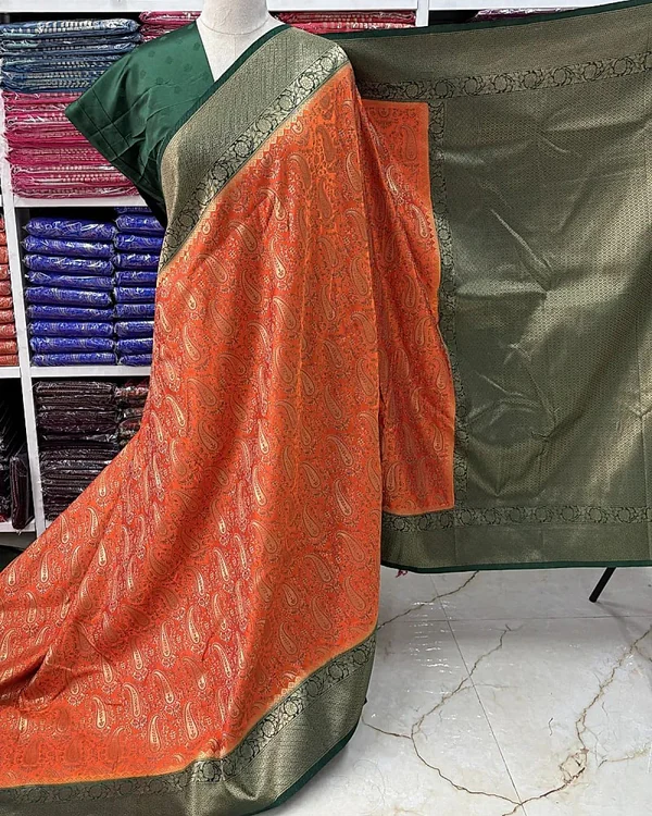 Brocade Semi Mysore Crepe (Meena with Banarasi Border)