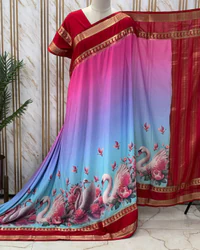 Semi Mysore Crepe (Shaded Hamsa Digital Print) thumbnail 3