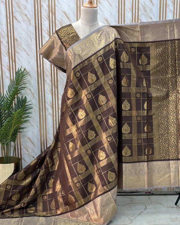 Banarasi Soft Silk (Leaf Motifs & Rich Border)