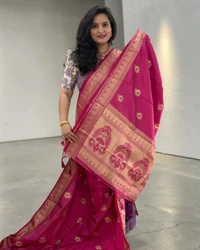 Tussar Saree (Paithani Border, Peacock Motifs) thumbnail 1
