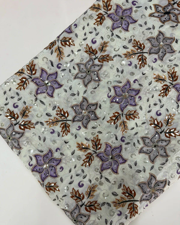 Kalamkari Blouse Fabric (Dual Floral Positioning Work)