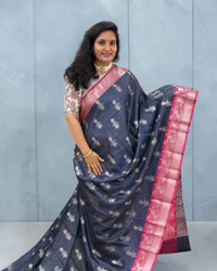 Banarasi Semi Katan (Checks and Floral Motifs) thumbnail 1