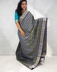 Semi Tussar (Horizontal Line Floral Border) thumbnail 1