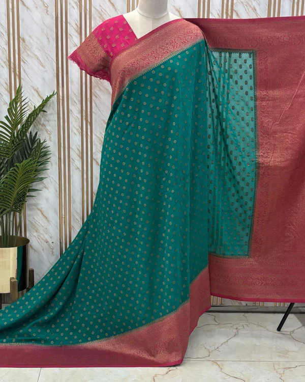 Banarasi Khadi Georgette (Motifs and Floral Border)