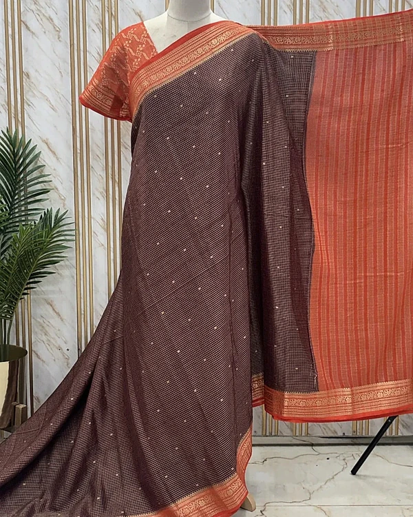 Semi Mysore Crepe (Premium, Checks & Brocade Blouse)