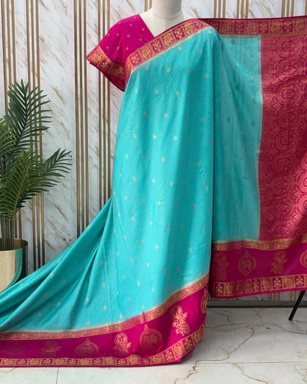 Semi Mysore Crepe (Checks, Mayuri & Elephants Bentex)