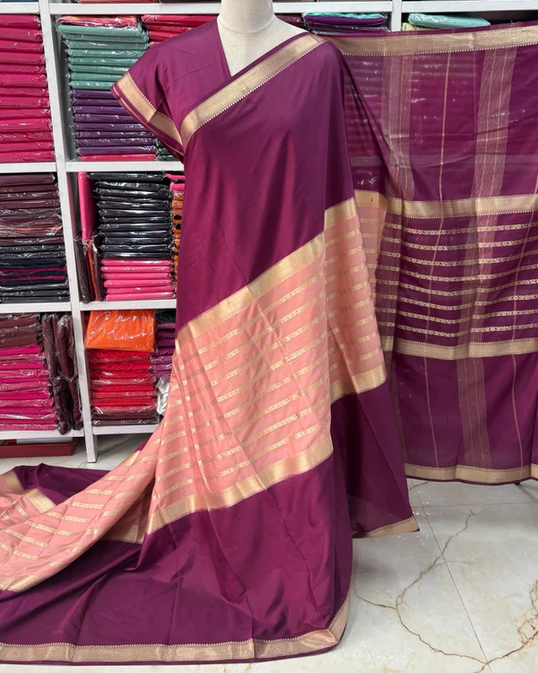Semi Mysore Crepe (Contrast, 2D, Horizontal Lines)
