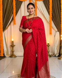 Banarasi Khadi Georgette (Motifs, Floral Deepam Border) thumbnail 1
