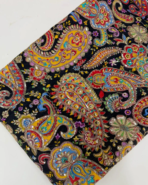 Kalamkari Blouse Fabric (Big Mango Floral Position Print & Work)