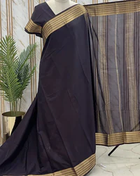 Semi Mysore Crepe (Self Sequence Mango Border) thumbnail 3