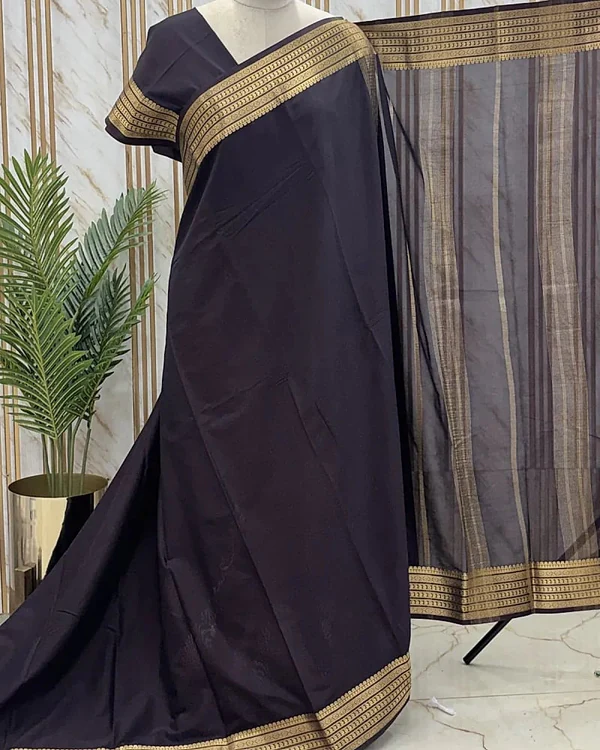 Semi Mysore Crepe (Self Sequence Mango Border)
