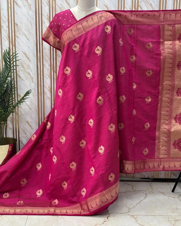 Tussar Saree (Paithani Border, Peacock Motifs)