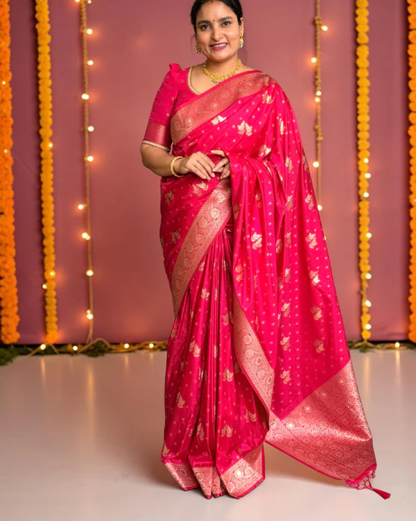 Banarasi Dola Saree (Double Leaf, Floral Grand Pallu)