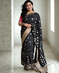 Viscose Silk Saree (Dots Motifs and Contrast Blouse) thumbnail 1