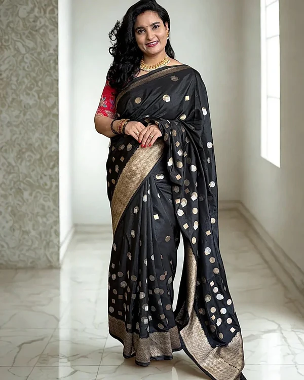 Viscose Silk Saree (Dots Motifs and Contrast Blouse)