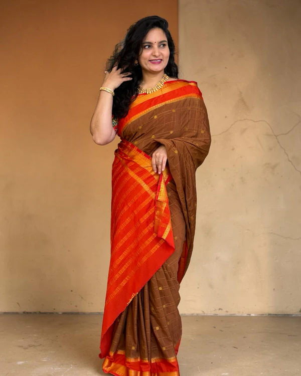 Semi Mysore Crepe (Big Checks with Motifs)