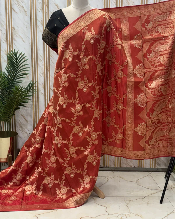 Banarasi Viscose Saree (Jaal, Contrast Blouse)
