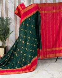 Semi Mysore Crepe (Elephants and Mayuri Motifs Checks) thumbnail 2
