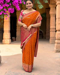 Banarasi Khadi Georgette (Motifs, Floral Border and Pallu) thumbnail 1