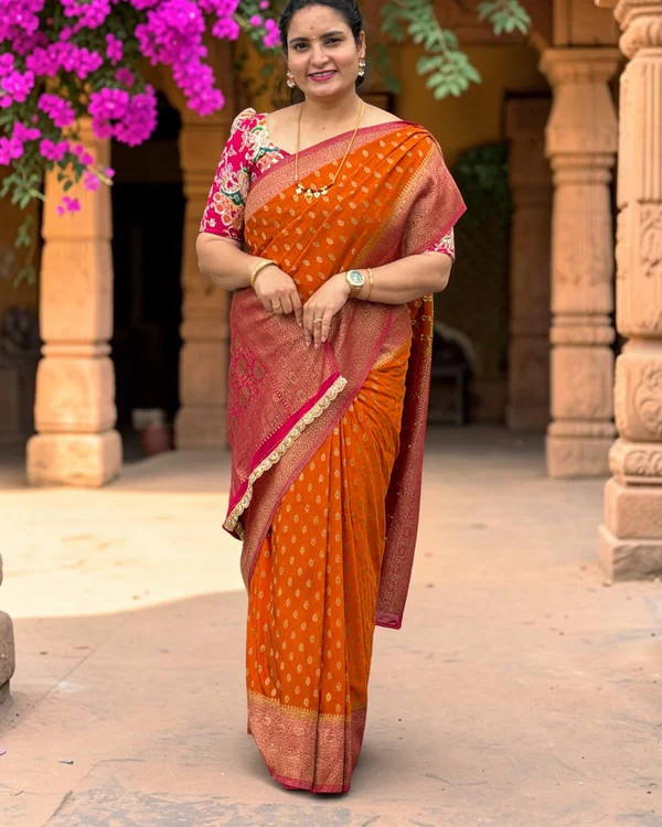 Banarasi Khadi Georgette (Motifs, Floral Border and Pallu)