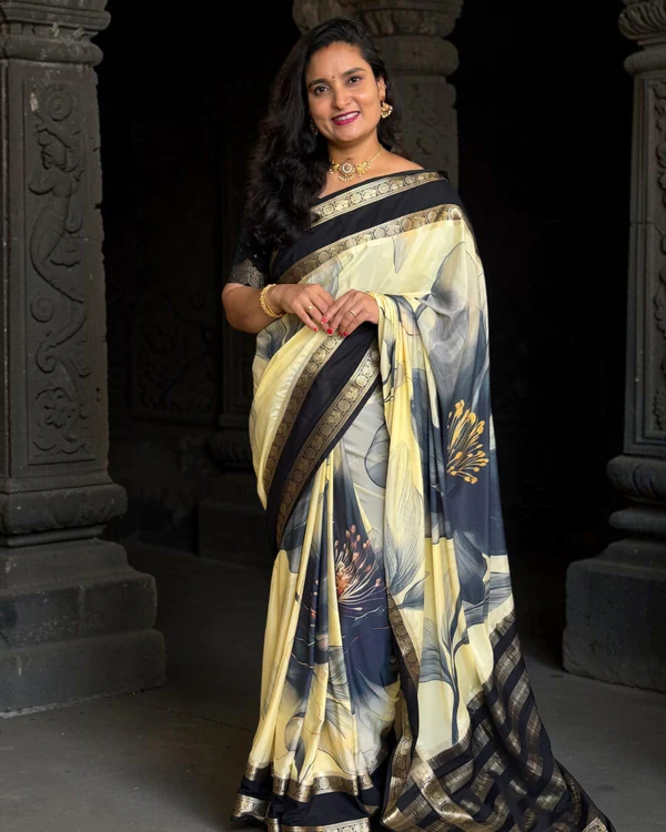 Semi Mysore Crepe (Big Flowers Digital Print)