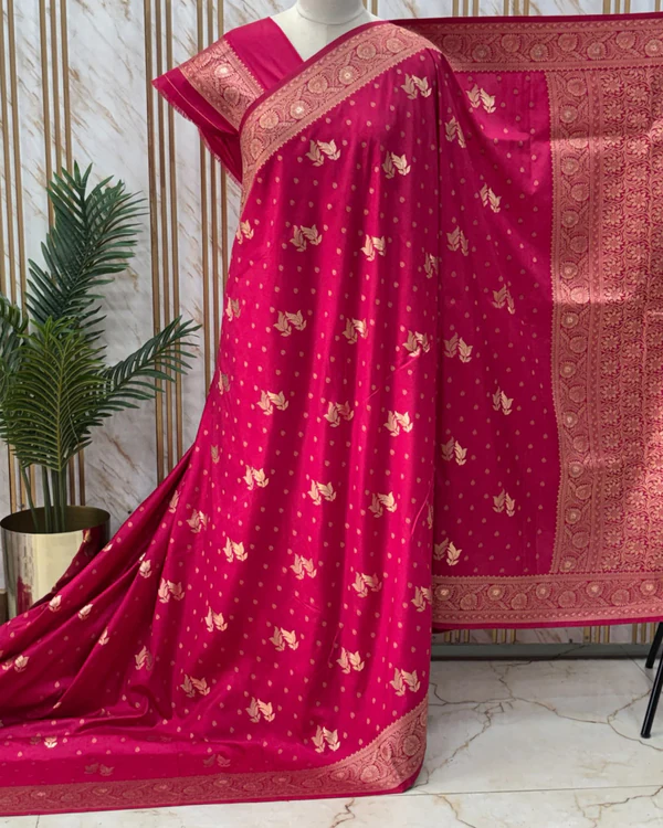 Banarasi Dola Saree (Double Leaf, Floral Grand Pallu)