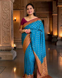 Banarasi Khadi Georgette (Star Motifs, Marching Elephants Border) thumbnail 1