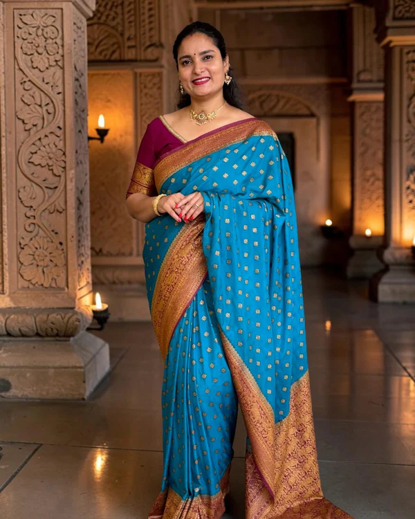 Banarasi Khadi Georgette (Star Motifs, Marching Elephants Border)