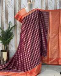 Georgette Chiffon (Premium, Horizontal Lines & Checks Border) thumbnail 3