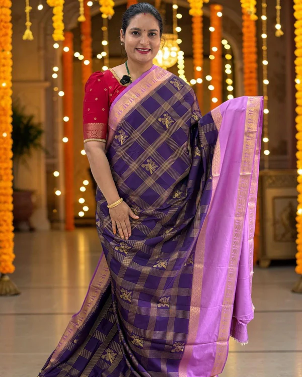 Semi Mysore Crepe (Checks, Gandabherunda Bentex)