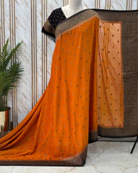 Banarasi Khadi Georgette (Floral Motifs and Mango Border) thumbnail 3