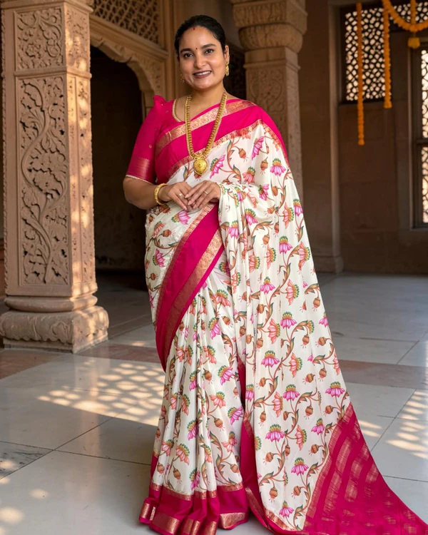 Semi Mysore Crepe (Pink Floral Digital Print)