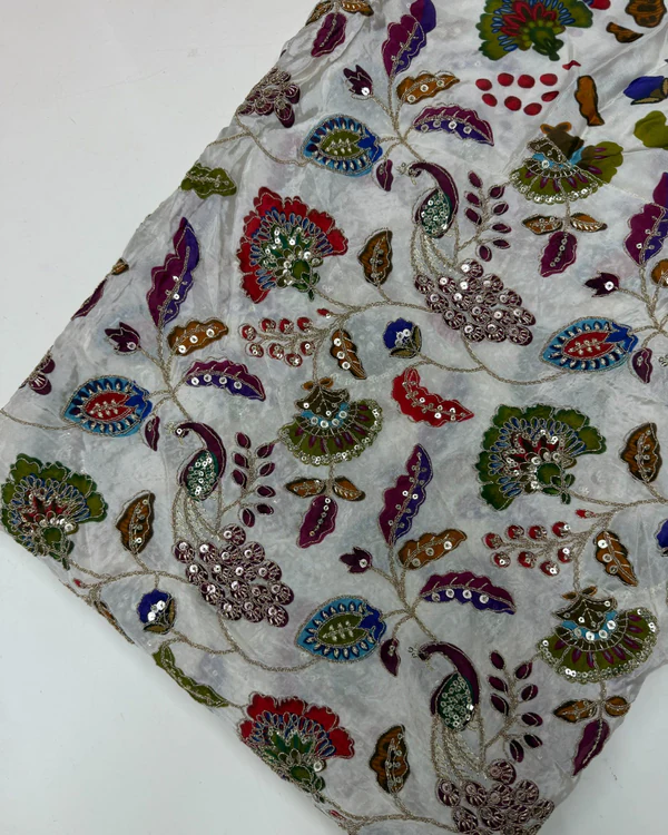 Kalamkari Blouse Fabric (Peacock Leaf Print with Positioning Work)