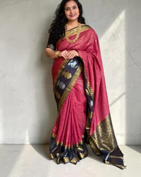 Semi Mysore Crepe (Silver & Golden Jari Gandaberunda Border) thumbnail 1