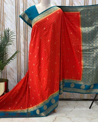 Georgette (Checks & Mayuri Border) thumbnail 3