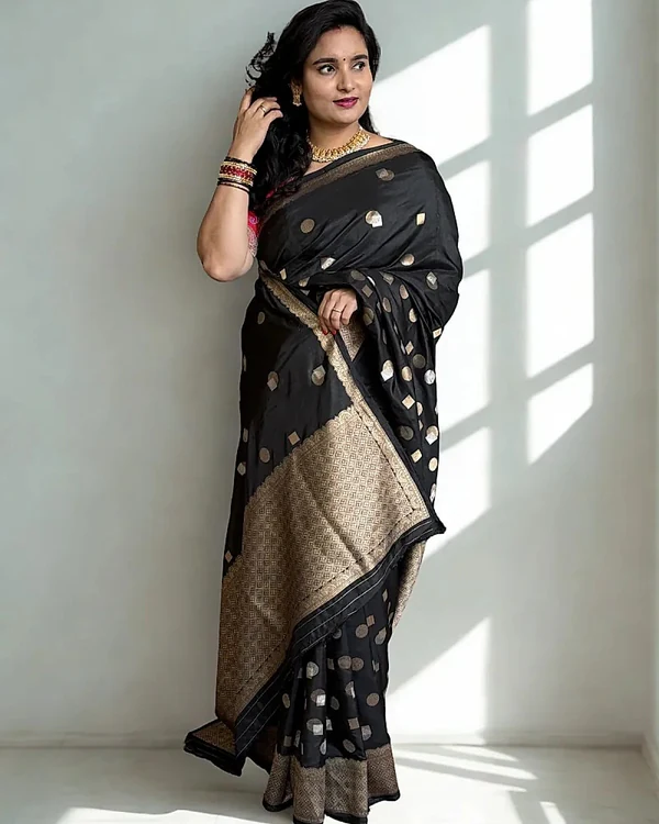 Viscose Silk Saree (Dots Motifs and Contrast Blouse)