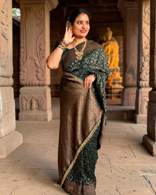 Banarasi Khadi Georgette (Premium, Jaal with Deer Border)
