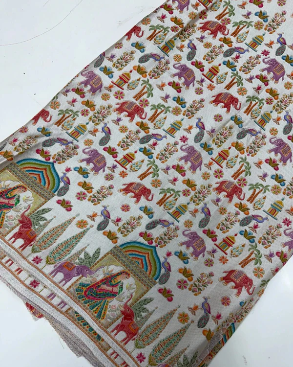 Gajji Silk Fabric (Position Printed Elephant Design)